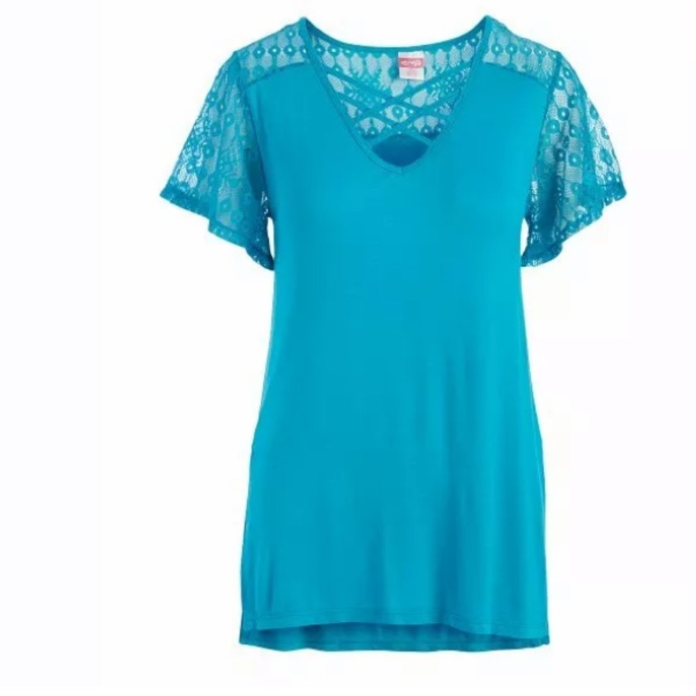 Crush Teal Lace-Accent Crisscross Top Size 2X